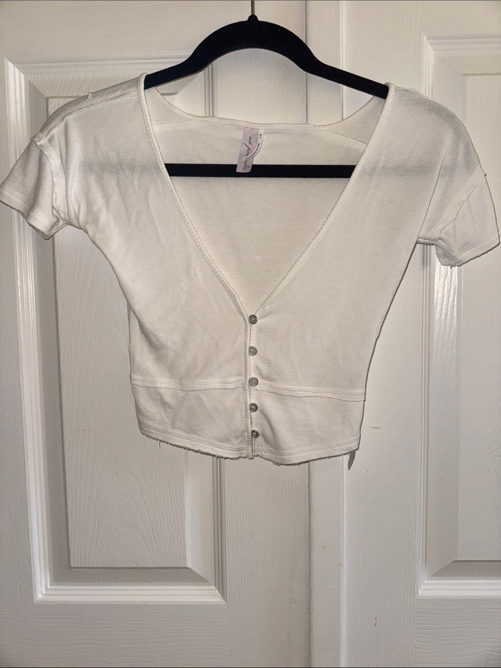 NWOT UO White Ribbed Deep V Button-Front Crop Top
